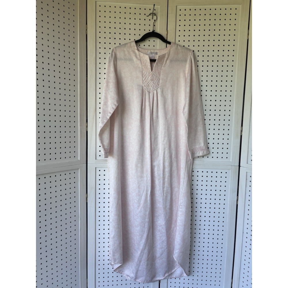 Carole Hochman Women's S Satiny Cotton Poly Long SLV Long Nightgown Floral Pink